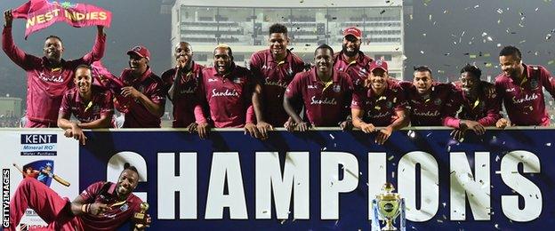 West Indies celebrate after winning the T20 series