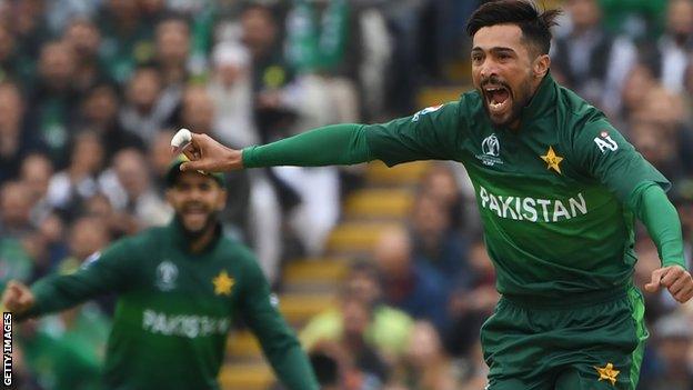 Pakistan's Mohammad Amir celebrates taking a wicket