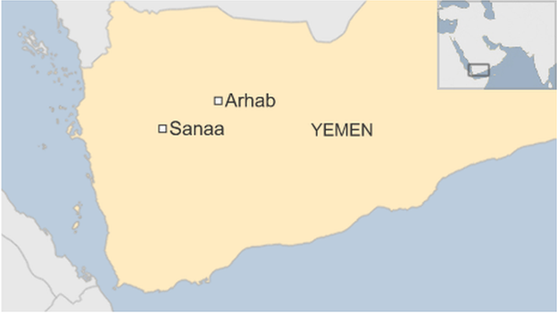 A map of Yemen, showing Arhab