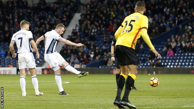 Chris Brunt scores for West Brom against Watford