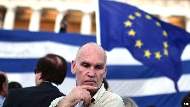 Man at pro-European demonstration in Athens