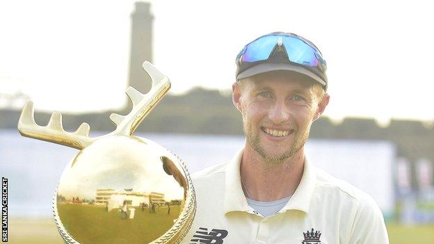 England captain Joe Root with the Test series trophy - the Moose Cup