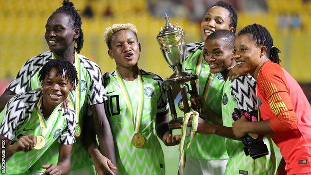 Nigeria celebrate with the Women's Africa Cup of Nations trophy