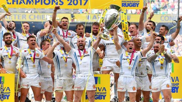 Exeter won their first English title eight years after winning promotion to the top flight