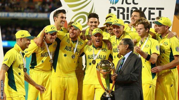 Australia receive the Cricket World Cup trophy