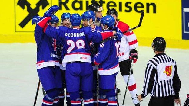 Great Britain's men's hockey team in action against Lithuania