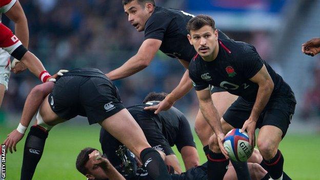 Danny Care playing for England against Japan in November 2018