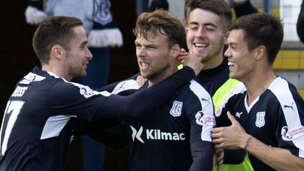 Dundee celebrate Rory Loy's goal