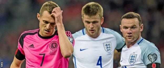 Scotland captain Darren Fletcher is left dejected against England