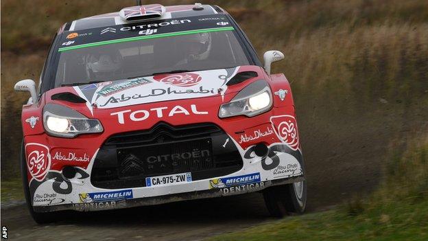 Kris Meeke and co-driver Paul Nagle in their Team Citroen DS3 WRC during Wales Rally GB