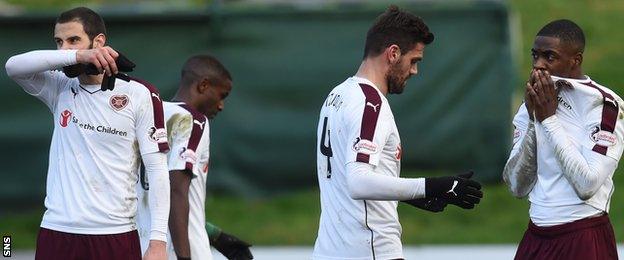 Hearts players show their dejection against Partick Thistle