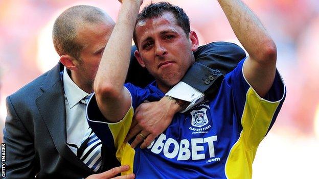 Michael Chopra (right) was in tears after Cardiff's Championship play-off final loss to Blackpool in 2010