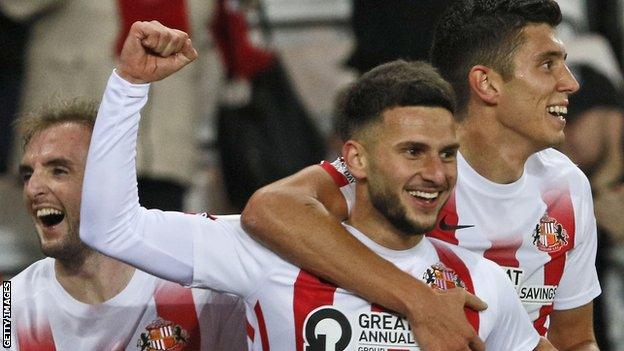 Leon Dajaku celebrates his goal for Sunderland