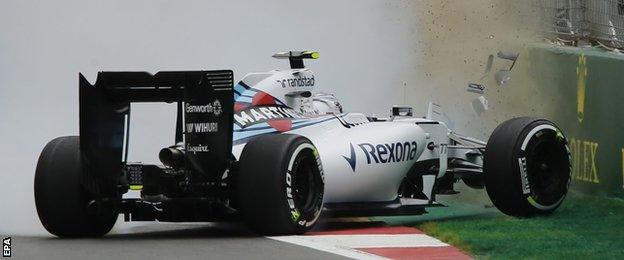 Williams' Valtteri Bottas had a high-speed crash while braking from 200mph into the first corner