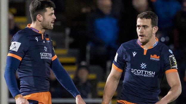 Blair Kinghorn (left) and Emiliano Boffelli scored Edinburgh's tries in a memorable away victory