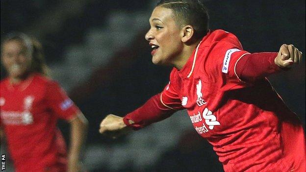 Shanice Van De Sanden celebrates her first Liverpool Ladies goal