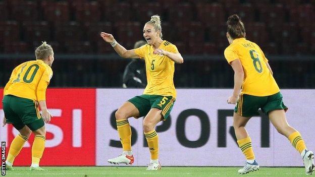 Rhiannon Roberts celebrates after scoring just her second goal for Wales