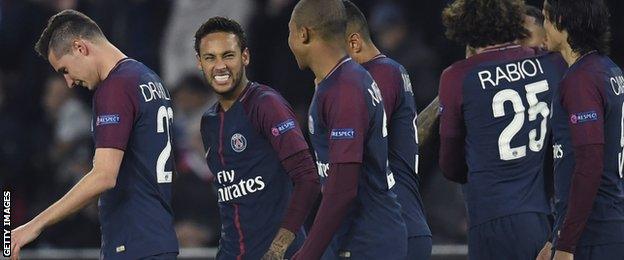 Paris Saint-Germain celebrate a goal in the Champions League