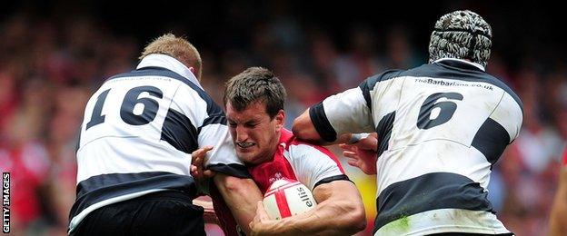 Sam Warburton in action for Wales against the Barbarians in his first match as captain