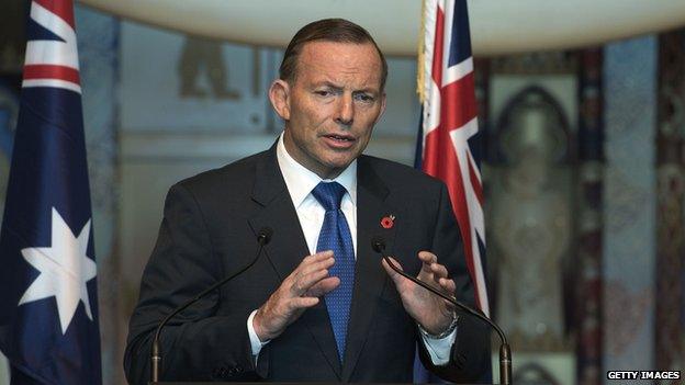 Australian Prime Minister Tony Abbott addresses a media briefing