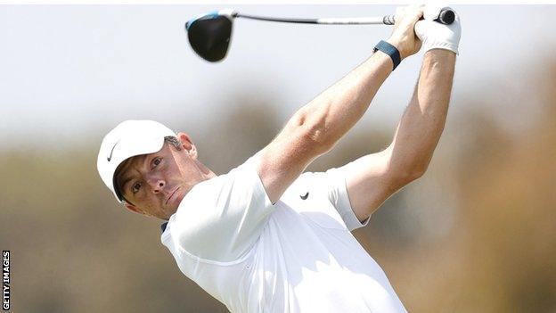 Rory McIlroy after hitting the ball
