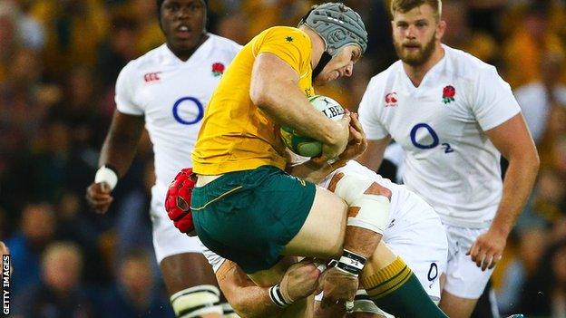 James Haskell tackles Australia's David Pocock