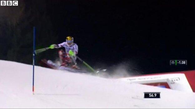 Hirscher was midway through his second run...