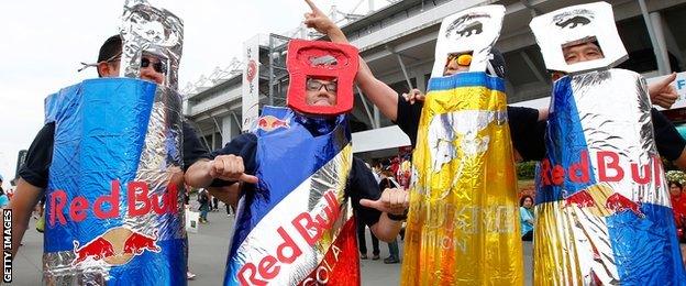 Fans in Red Bull suits