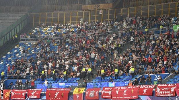 Liverpool fans inside Napoli's San Paolo Stadium