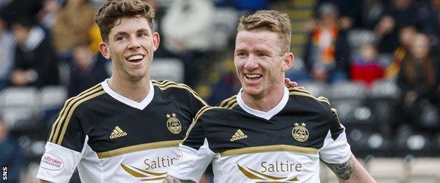 Jonny Hayes celebrates scoring for Aberdeen against Partick Thistle