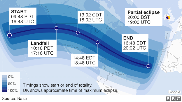 Map: Path of total eclipse across the United States