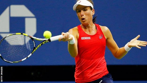 Johanna Konta plays a forehand