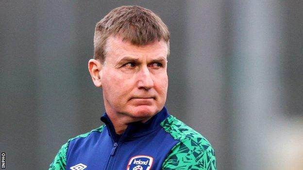 Republic of Ireland boss Stephen Kenny looks on during training