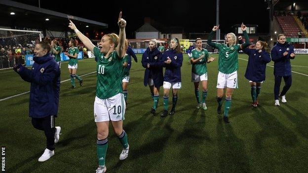 Northern Ireland celebrate after beating North Macedonia