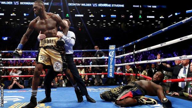 Deontay Wilder had to be pulled away by the referee after knocking out Stiverne