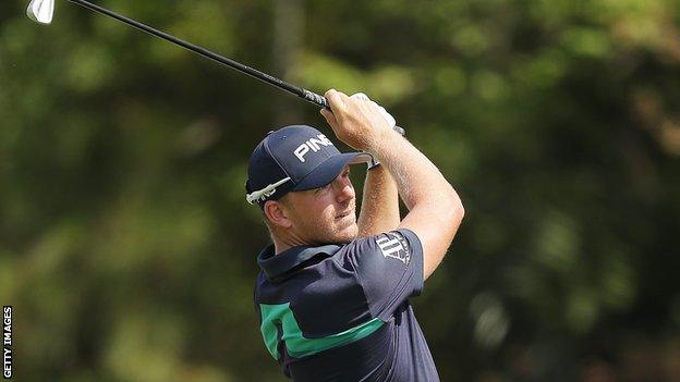 Matt Wallace plays his second shot on the 14th hole during the second round of the Players Championship at Sawgrass