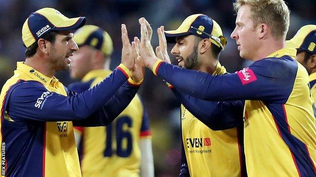 Essex captain Simon Harmer (right) was man of the match for his 3-16, including the wicket of England all-rounder Moeen Ali ,and 18 off 7 balls at the end