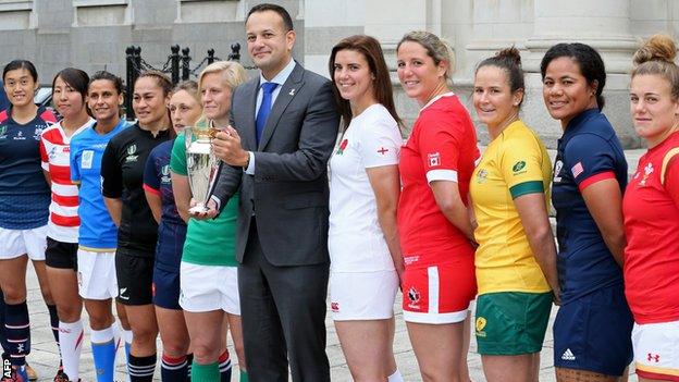 Ireland's Prime Minister Leo Varadkar with some of the team captains