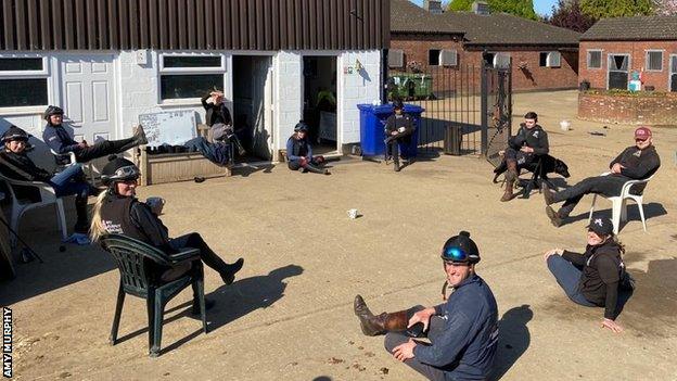 Staff at Amy Murphy's Newmarket stables observe social distancing