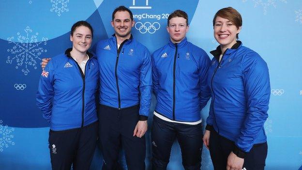 (left to right) Laura Deas, Dominic Parsons, Jerry Rice and Lizzy Yarnold