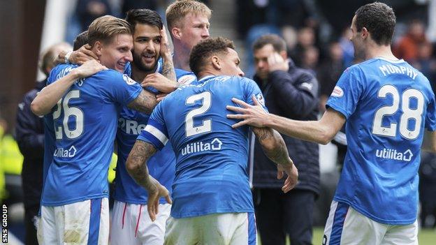 Rangers beat Hearts 2-1 at Ibrox to return to second place in the Premiership