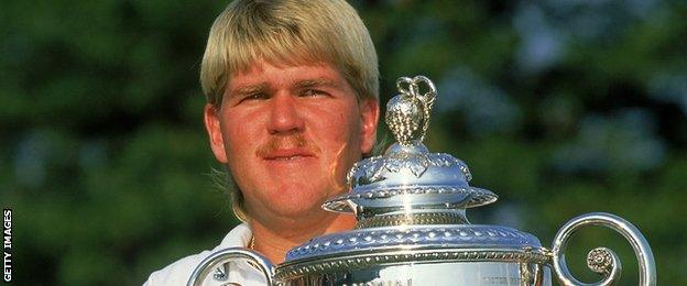 John Daly of the USA holds the trophy after winning the USPGA Championship at Crooked Stick in Carmel, Indiana, USA in August 1991