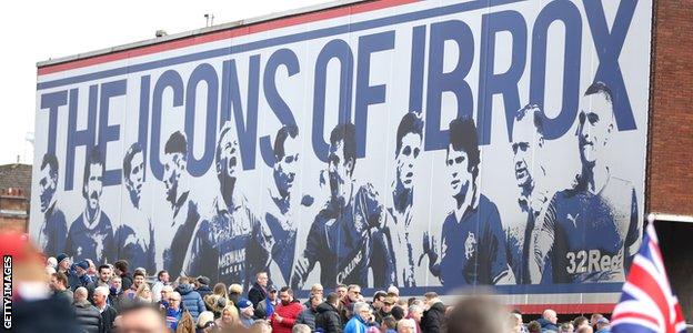 Rangers fans at Ibrox before the Old Firm derby