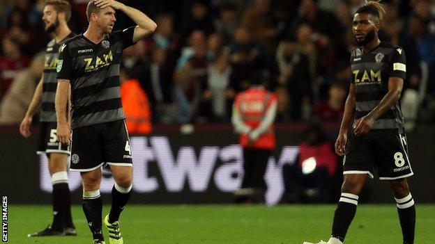 Macclesfield Town players during their 8-0 Carabao Cup defeat by West Ham