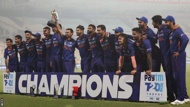 India with the T20 series trophy