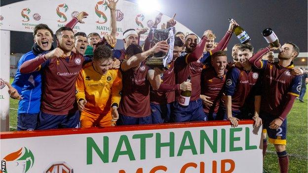 Cardiff Met players celebrate winning the 2019 Nathaniel MG Cup