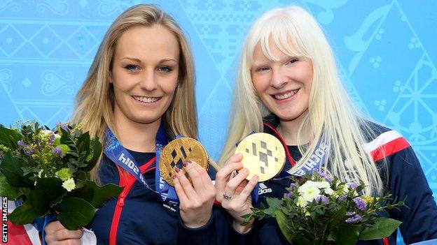 Kelly Gallagher (right) and guide Charlotte Evans