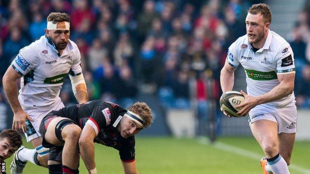 Stuart Hogg (right) in action for Glasgow Warriors