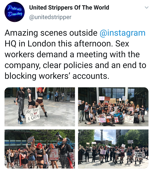 An Instagram post showing protests outside the company's London headquarters