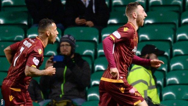 Motherwell's Lionel Ainsworth and Louis Moult celebrate